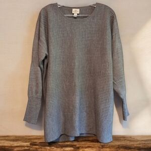 St John's Bay Women's Gray Ribbed Sweater High Low Hem Longer Size XL
